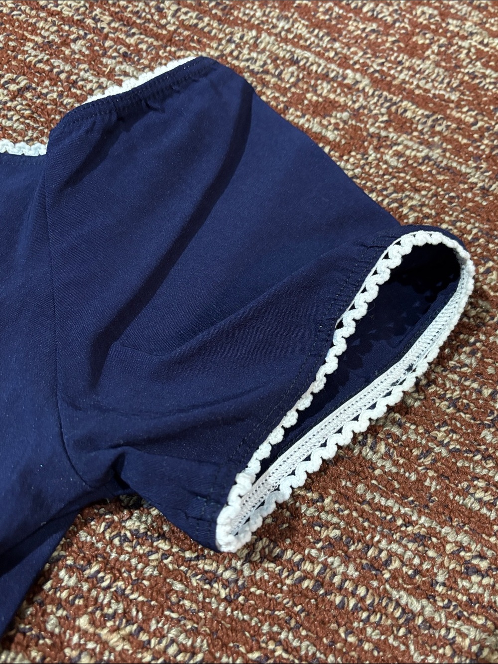 Vintage style fitted stretch navy blue sailor dress eyelet trim tie detail Med - Picture 6 of 16